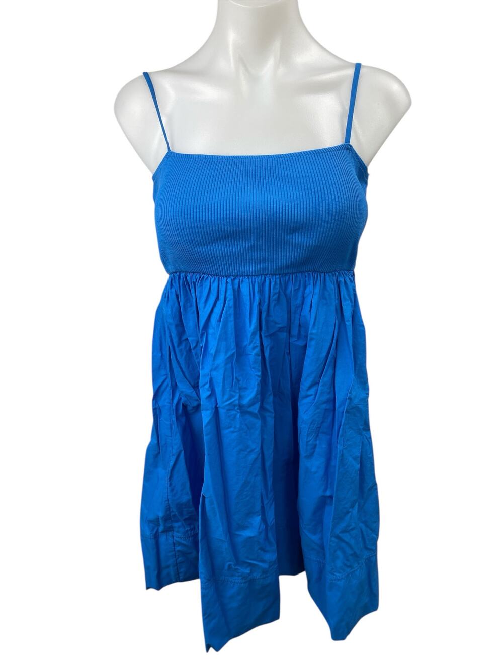 Zara Blue Sleeveless Ribbed Knit Square Neck Cami Camisole Tank Mini Dress Sz L